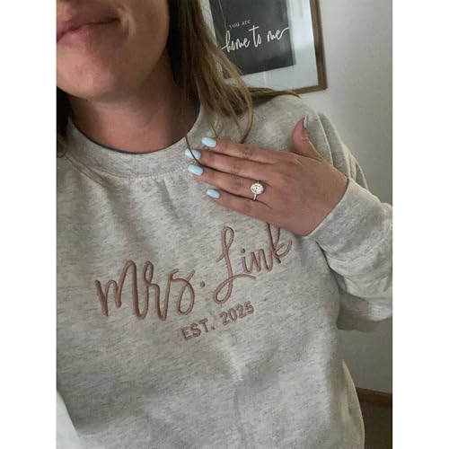 Personalized Embroidered Mrs. Hoodie, Perfect for brides and newlyweds, this custom Mrs. sweatshirt allows you to add your new last name and wedding date. Ideal for honeymoons, bachelorette parties.4