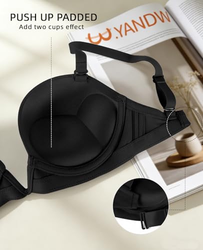 Image of YANDW Low Back Bra with Clear Straps and Back Deep V Plunge Push Up Low Cut Bras Underwire Add Two Cup