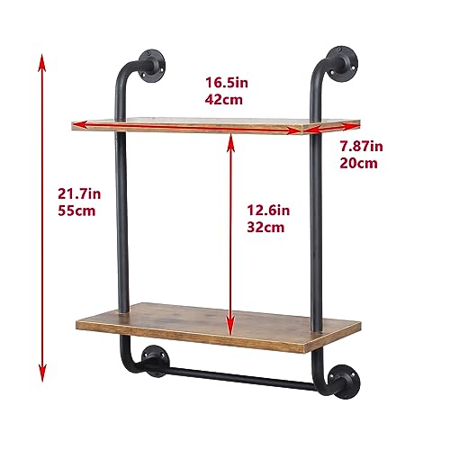 Industrial-Pipe-Bathroom-Shelves-2-Tier-Wall-Mounted-Rustic-Shelf-with-Bath-Towel-Bars-Farmhouse-Rack-Floating-Shelves-Over-The-Toilet-Storage-ShelfBlack Industrial Pipe Bathroom Shelves 2 Tier Wall Mounted Rustic Shelf with Bath Towel Bars Farmhouse Rack Floating Shelves Over The Toilet Storage ShelfBlack