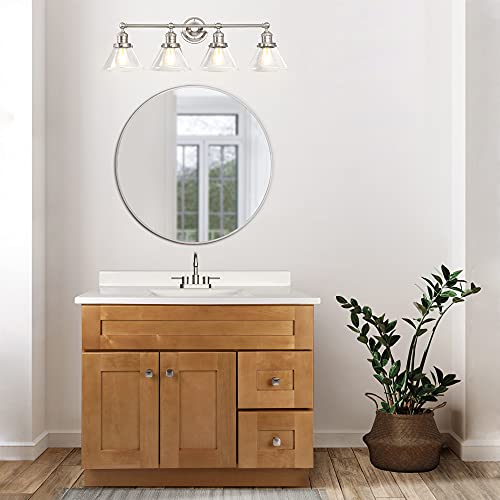 Image of Design House Augustin Vanity Light, 4-Light, Seeded Glass Warm Glow, Dimmable, Up /Down Glow, Easy Installation, E26 Socket, Satin Nickel, 34.9 in L x 8.3 in D x 11.1 in H, 589044-SN
