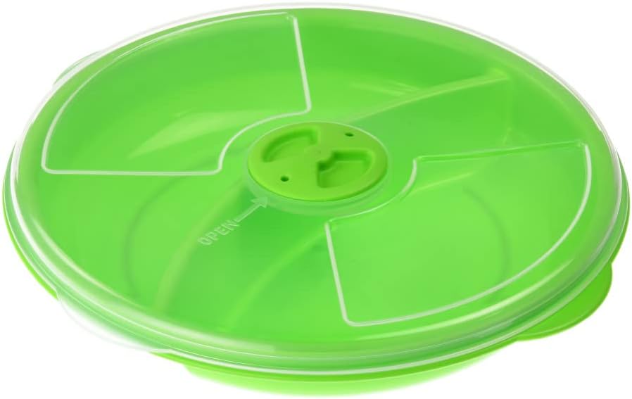 YBM HOME Microwave Food Storage Tray with Cover, 2 Section/Compartment Divided Plates with Vented Lid for Food Heating - Green