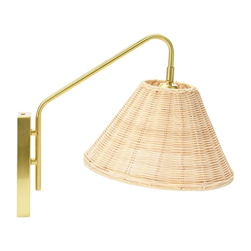 Image of Creative Co-Op Rattan and Metal Wall Sconce, Brushed Brass