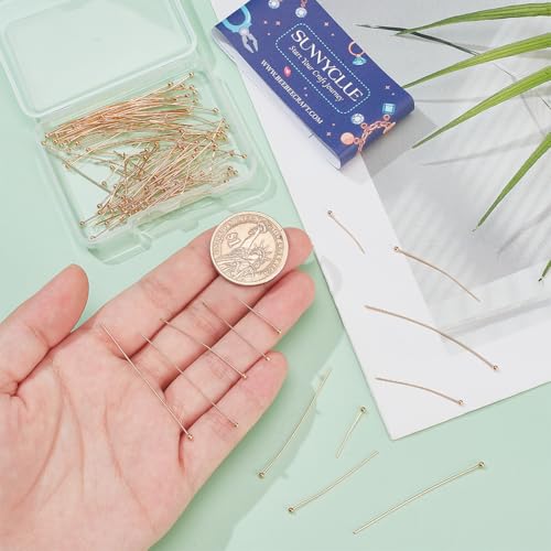SUNNYCLUE 1 Box 100Pcs 20/30/35/45/50mm jewellery Ball Pins Gold Head Pin Bulk Real 18K Gold Plated Brass Small Round Ball Headpin Long Findings Pins for jewellery Making Earring Bracelet Supplies Cra - Image 3