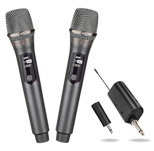 HUACAM Professionelles kabelloses Handmikrofonsystem mit wiederaufladbarem Empfänger und 3,5-mm-Ausgang, Festfrequenzbetrieb, für DJ-Auftritte, Kirchenveranstaltungen und Karaoke (68)