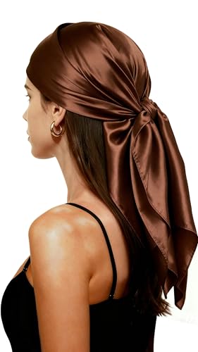 Bomabaolo 35 Headscarf for WomenSquare Silk-Like Headscarf Breathable Fashion Bandana Multiple ColorsWomens Gifts (Silk Coffee)