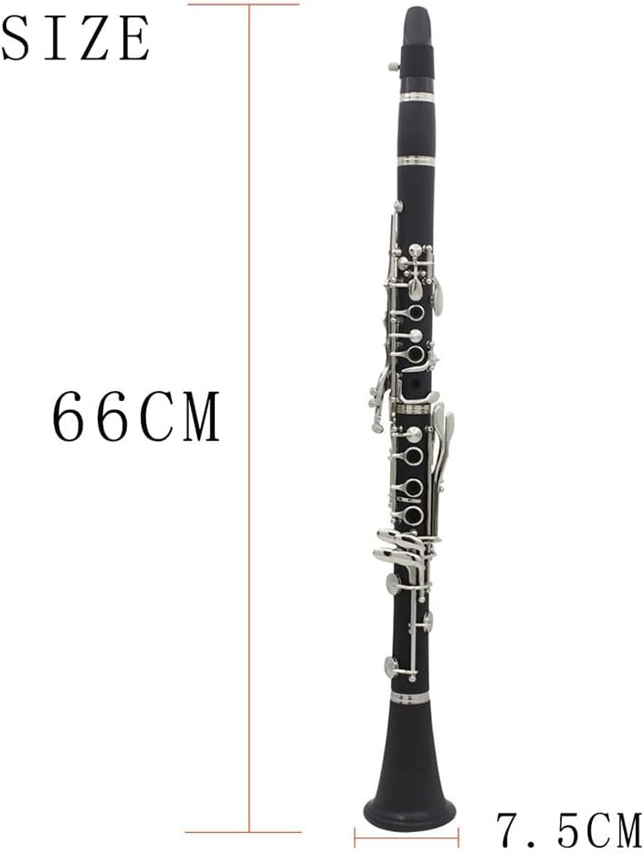 B-Flat Clarinet, Ebonite Bb Clarinet, Clarinet 17 Nickel-Plated Keys, Clarinet Professional with Case Barrels Cushion, Black, for Student Beginner