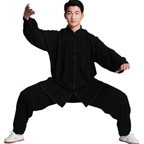 BJSFXDKJYXGS Tai Chi Uniform Luxurious Korean Silk Stretch Taichi Suits Traditional Tai Chi Clothing for Your Tai Chi Exercise (Black, Small)
