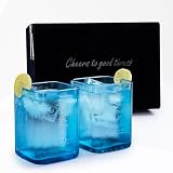 Habitage Upcycled Bombay Sapphire Gin Glasses for Drinks - Set of 2 with Velvet Gift Box | Eco-friendly Glassware handcrafted from Gin bottles | Ideal for Gin, Whiskey, Juices, Smoothies, Cocktails