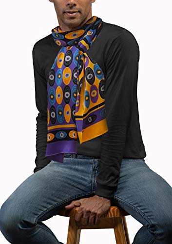 Luxury Silk Scarf for Men, Abstract Modern Scarves, Any Season Soft Pure Silk Satin, Fashion Designer Neck Wear, Long Black Purple Scarf, Anniversary, Birthday Men's Gift