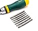 SATA 19-in-1 Multipurpose Ratcheting Screwdriver Set with 8 Double-Sided Bits and a Green and Yellow Oil-Resistant Handle - ST09350, 10 Piece