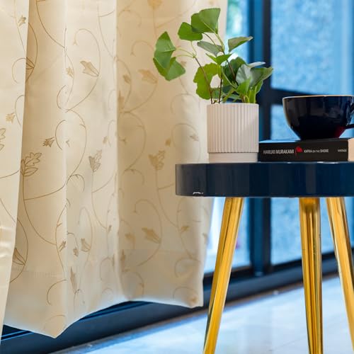 Image of Urban Space 80-85% True Blackout Curtains for Window, Gold Foil Printed Blackout Curtains, Decorative Window Curtain Eyelet with Tieback, 1 Piece Curtain for Living Room(Floral Vine Beige, 5 Feet)