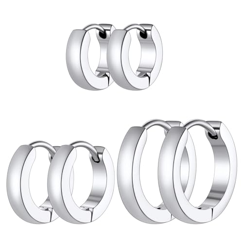 Classic 3/4/5 Pairs Small Hoop Earrings for Men Women Gold/Silver/Black Stainless Steel Huggie Hoop Earring Hypoallergenic Piercing Jewelry Set 7/9/12/14/16mm