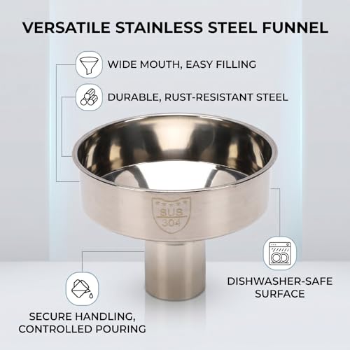 Embudo de acero inoxidable ASHATA de 5cm para traspasar líquidos sin manchas ni derrames 2