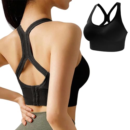 EOAMGO Sports Bras for Women, Women's Shock Absorber Sports Bra, Ladies Support High Impact Sport Bras for Large Breasts, Shapermint Push Up Padded Bra Top for Yoga Gym Running Training, M, Black