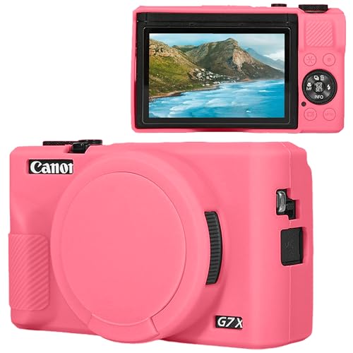 Coque Canon G7X MarkIII silicone souple avec cache objectif rose
