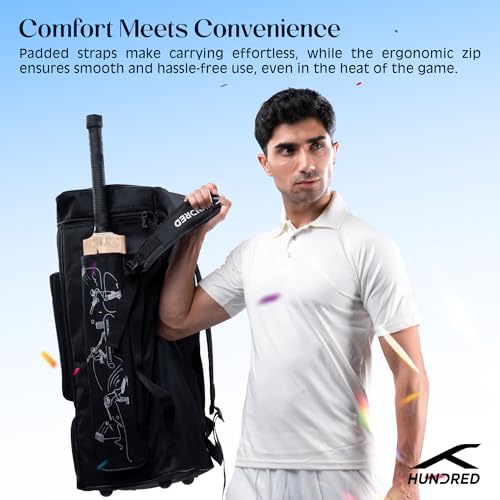 Image of Hundred Polyester Aspire Cricket Kitbag | Spacious & Durable Sports Gear Bag with Multiple Compartments | Shoe Compartment & Sturdy Zippers | Padded Straps(Black /Blue)