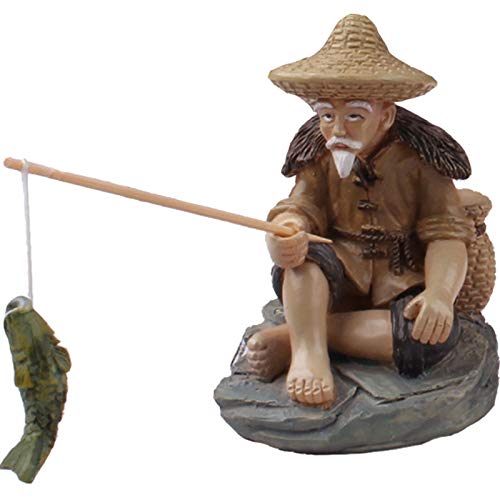 YXQ Mini Fisherman Figurines Statue Resin Sculpture for Fish Tank Bonsai Miniature Landscape Indoor...