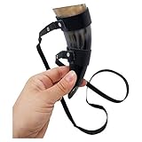 AleHorn Genuine Handmade Pocket Viking Drinking Horn Authentic Toasting Vessel Shot Glass Perfect for Whiskey Beer Wine Ale and Mead Champagne Horn Lifetime Promise Horn with Strap
