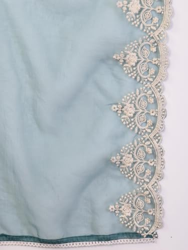 Image of Stylum Women's Embroidered Silk Blend Straight Kurta with Pant & Dupatta