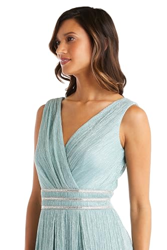Image of R&M Richards Women's Sleeveless Maxi Dress - V-Neck Pleated Long Formal Gown W /Rhinestone Trim - Party & Cocktail Attire