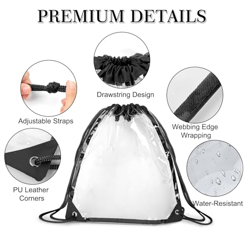 Image of 2Pack Clear Drawstring Backpack ，12x12 Small Clear Drawstring Bags for Stadium Events, Work, Festivals and Sporting Events, Black