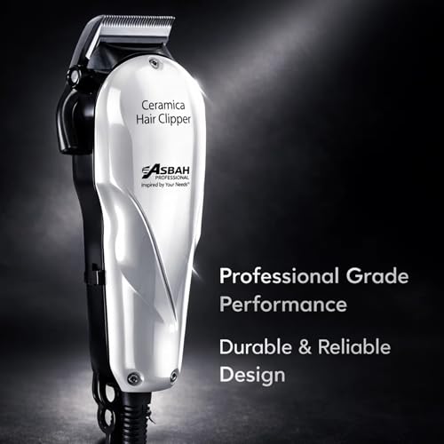 Image of ASBAH Professional Ceramica Clipper | Corded Trimmer With 8 Guide Comb | One Year Warranty, Lifetime Repair & Services (Multicolor) - Unisex