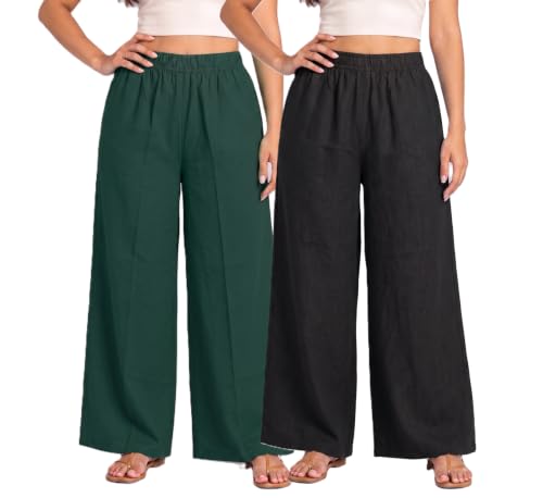 Image of Plaazo Women's Cotton Palazzo | Wide Leg Palazzo for Women | Soft Breathable High Waist Bottom Wear | Comfortable Casual, Office, Travel for Women