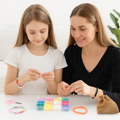 Image of Ambitieux DIY Bracelet Making Kit for Girls - 12 Types Colorful Beads with Charms, Elastic Thread, Earrings, Clasps & Rings - Jewellery Craft Kit for Kids, Birthday Return Gift, Rakhi Special Set for 2 3 4 5 6 7 8 9 10 years (Plain Clay)