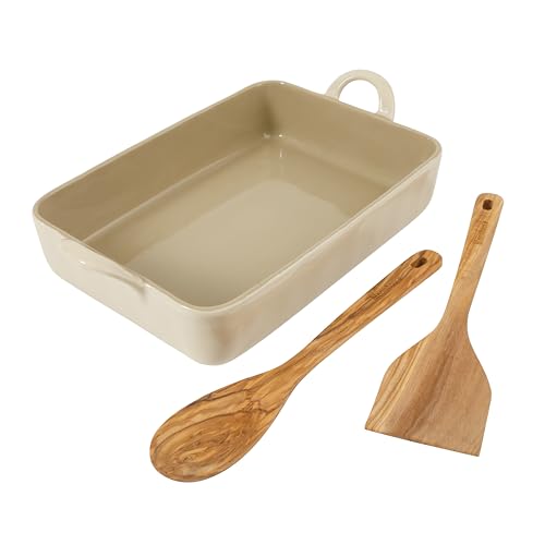 Bloomhouse 3-Piece Ceramic Bakeware Set With Olive Wood Tools