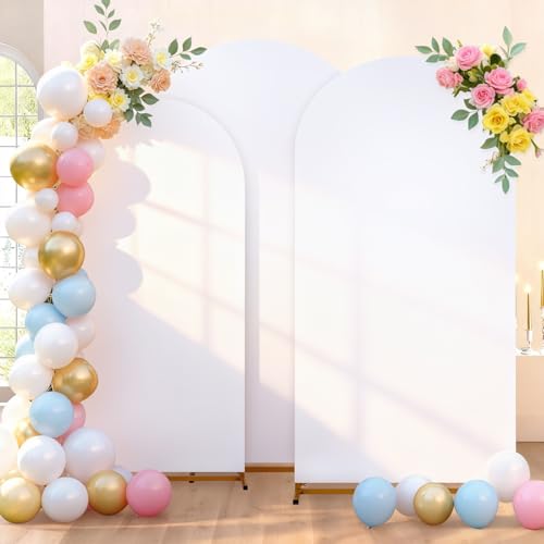 Image of SoarDream White Arch Backdrop Cover Spandex Fitted Arch Wall Stretchy Backdrop Covers White for Wedding Birdal Shower Stand Decorations(6FT 6.6FT 7.2FT Set of 3)
