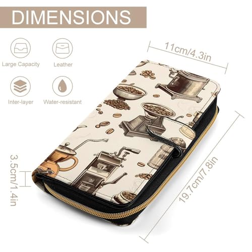 Vintage Coffee Grinding Machine Cup Womens Wallet Travel Long Purse Zippered Clutch Credit Card Holder for Men2