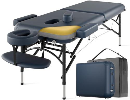 Image of 2 Fold Professional Massage Table Portable Hold Up to 1100LBS Blue