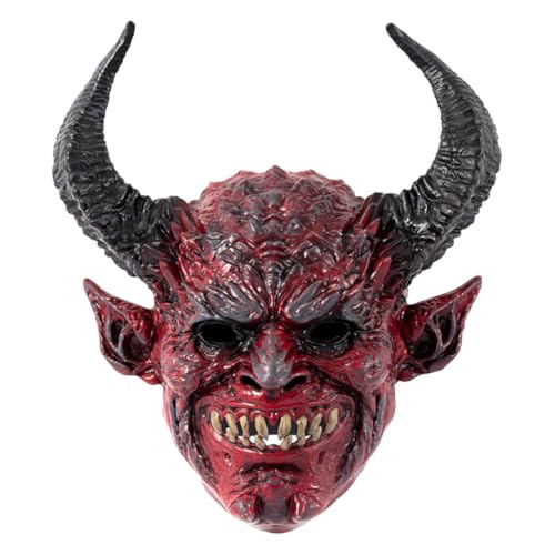 Masque de visage d'horreur adulte ORFOFE rouge à cornes pour cosplay et fêtes