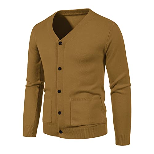 JEsilunmaMY Mens Solid Color Button Down Cardigans Casual V Neck Knit Sweaters with Pocket Lightweight Cardigan Knitwear