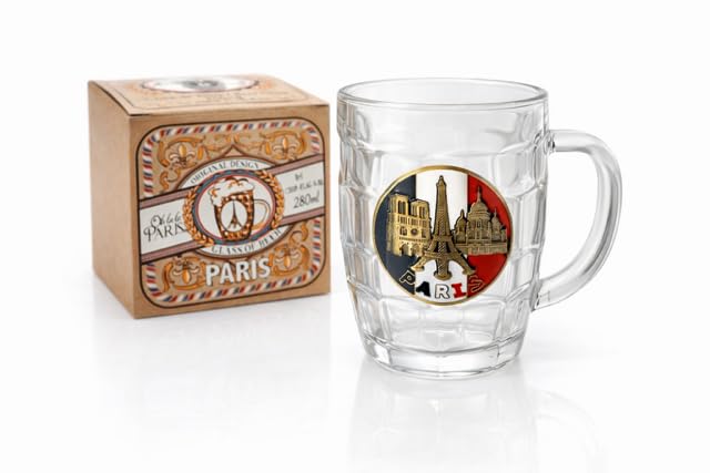 Générique Lot de 4 Mugs à Bière Paris 510 ml en Verre – Chopes à Bière Épaisses avec Anse – Style Brasserie – Coffret Cadeau Prêt à Offrir – Paris Beer Mug Gift Set (4x 510 ml) (4)