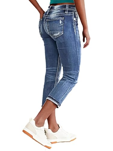 Flamingals Women's Denim Capri Jeans for Women Mid Rise Skinny Capri Pants