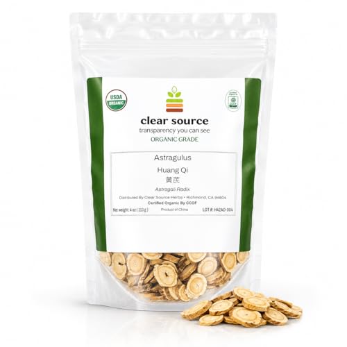 Clear Source Organic Astragalus Root (Huang Qi Astragalus membranaceus) Sliced Herbal Tea Broth & Traditional TCM Use USDA Certified Organic Lab Tested Grown in Inner Mongolia 4 OZ