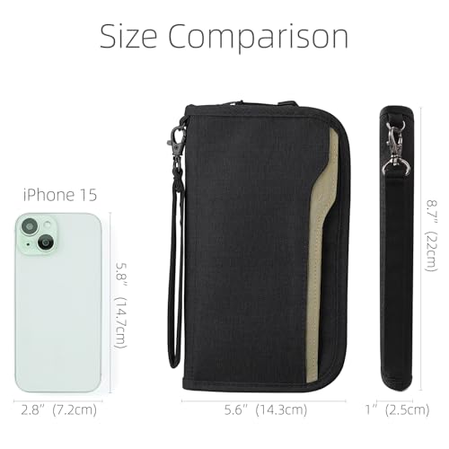Image of ZOPPEN Passport Holder Family RFID Passport Wallet, Passport Holder Women /Men, Travel Wallet Documents Organizer Zipper Case with Removable Wristlet Strap, Travel Essentials for Flying, #01 Black, One
