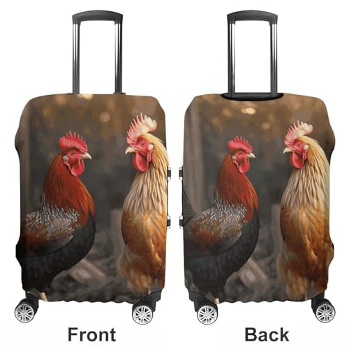 Rooster And Chicken Printed Luggage Cover Protector, Fits 18-32 Inch Luggage3