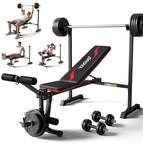 10 in 1 Weight Bench Set, 880LBS Weight Bench with Rack and Leg Extension, Adjustable Bench Press Set with Safety Bar Catches, Fasting Foldable Workout Benches for Home Gym Fitness
