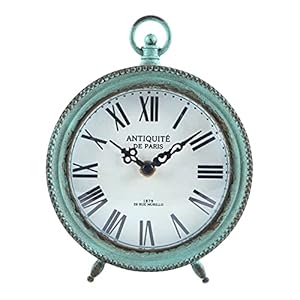 NIKKY HOME Antique Table Clock Silent Non Ticking Shelf Desk Top Clock Battery Operated Rustic Distressed Design Shabby Chic Home Decor for Fireplace Mantel Desktop Countertop Green