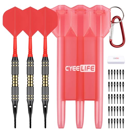 CyeeLifeダーツプラスティックチップ- プロソフトチップダーツセット18 g スーツケースと30個の追加ダーツチップ付き 電子ダーツボード用 (黒) (赤)