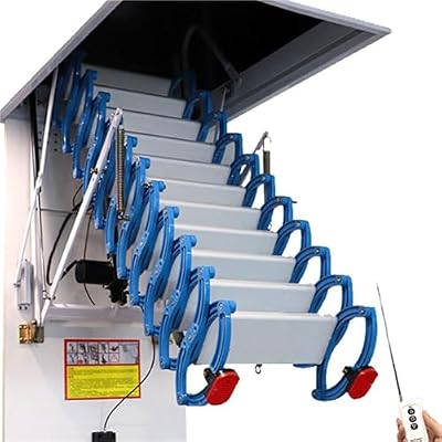 Hidden Ceiling-Mount Stairs, Heavy-Duty Retractable Attic Ladder for 9.8ft, Space-Saving Pull Down Stair for Loft/Basement Access Emergency Escape Evacuation Passageways(Automatic,70 * 90cm*H250cm)