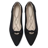 AHZEHRSE Womens Dress Shoes Flats Comfortable Slip On Soft Ballerina Pointy Toe Bow Flats Classic Trendy Shoes Black