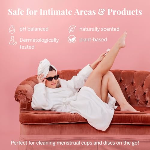 Image of Pixie Feminine Wipes - Naturally Scented Rosewater + White Tea - Flushable, Biodegradable & pH Balanced - Individually Wrapped Wipes for On-The-Go - Cleaner for Menstrual Cups & Discs (2 Packs of 20)