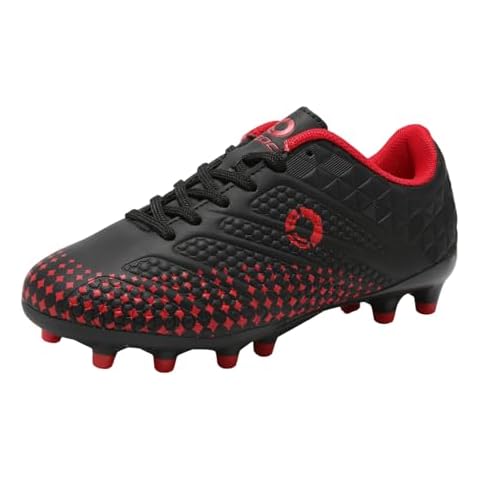 LEOCI Kids Soccer Cleats Boys & Girls Youth Football Boots Baseball Softball Shoes Black/Red Cover