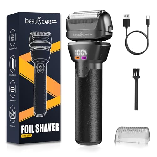 BEAUTYCARE Electric Foil Shaver for Men – Coarse Thick Beards & Short Stubble, USB-C Fast Charging, IPX6 Waterproof Wet Dry Rechargeable Razor
