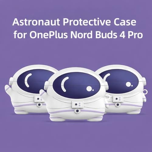 Image of SHISHVIKA Silicone Case Cover Compatible with OnePlus Nord Buds 4 Pro | Shockproof Protective Cover | Soft TPU Skin | Anti-Slip | Dustproof | LED Visible | Keychain Hook Included (Astro Cosmonaut)