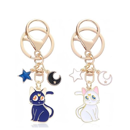 IPNSDON 2 Piezas Llavero Pentagrama Gato Luna, Sailor Moon Llavero,Carino Llavero Gato,Llavero Anime, Llavero con Amuleto de la Suerte para Mujeres, Adolescentes, niñas, Amantes de los Gatos