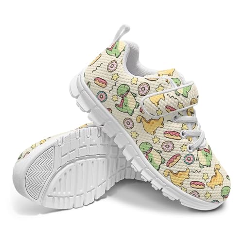 Little Kid Boys Girls Shoes Lightweight Mesh Breathable Adorable Running Sneakers for Little Kid and Big Kid Cartoon Dinosaur Star Pattern（White Sole）4